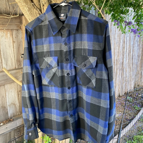Blue and Black Plaid Flannel by YAGO - Picture 3 of 8